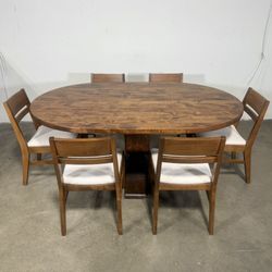 James & James Expandable Heirloom Dining Table + Delilah Dining Chairs (Set of 6, Tuscany Finish)