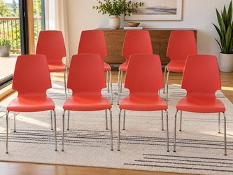 Set of 8 Modern Orange Dining Chairs – Sleek Chrome Legs – Excellent Condition