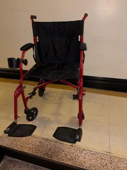 NOVA Ultralight Transport Wheelchair for Adulta, Folding Travel Wheelchair with 19" Seat Width, Compact Design, Easy to Carry, Red IN EXCELLENT CONDIT