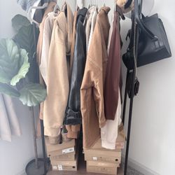 Clothes Rack for Hanging Clothes with Bottom Wood Shelf