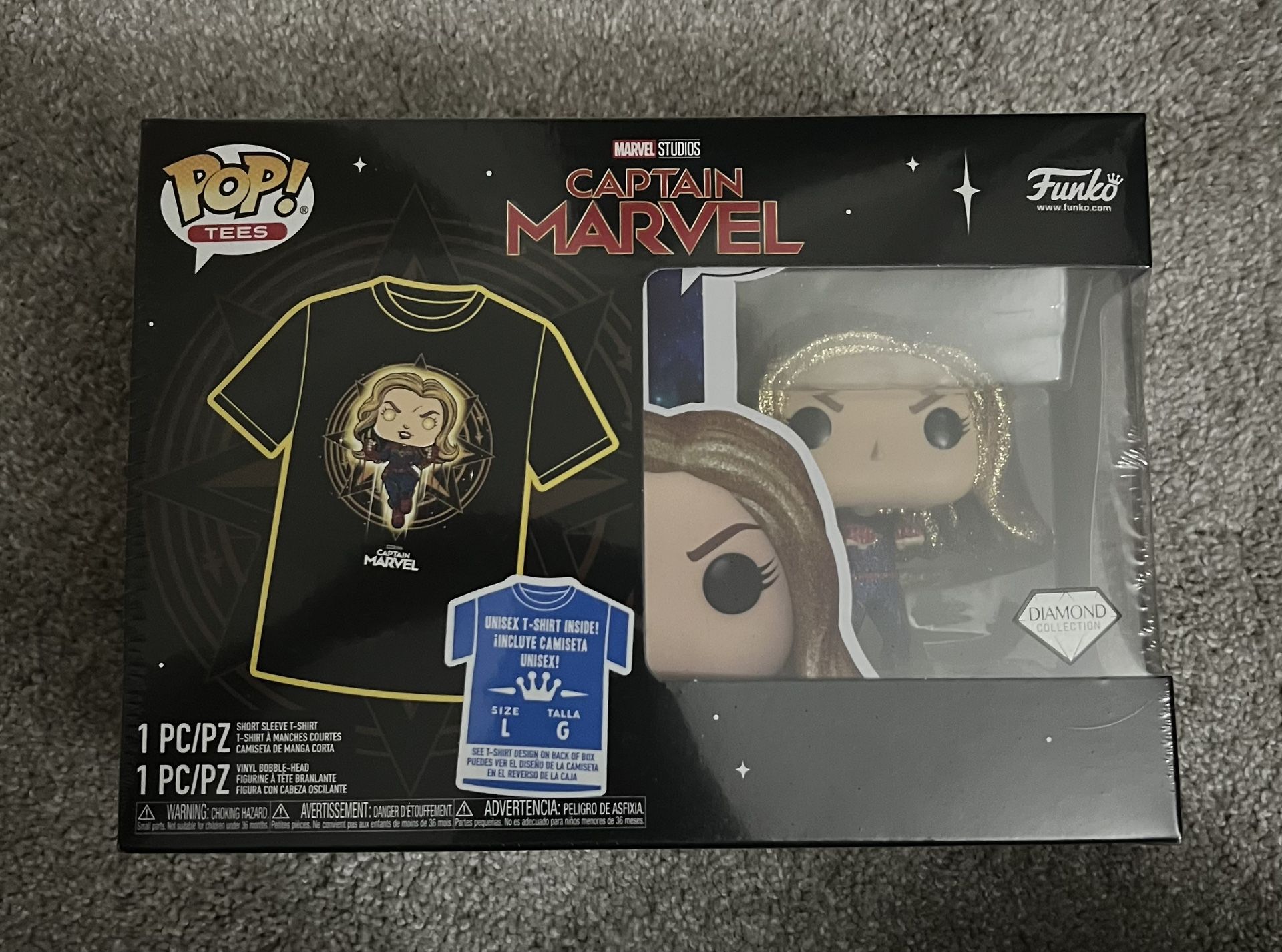 Funko Pop Captain Marvel Diamond Collection Includes Large T-Shirt New Sealed