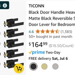 TICONN Black Door Handle Heavy Duty, Matte Black Reversible Square Door Lever for Bedroom, Bathroom and Rooms (Privacy, 10 Pack, Black)