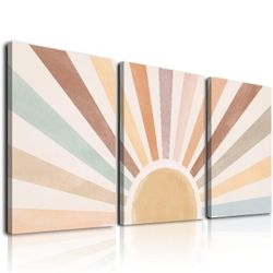 3 Panel Wall Art Boho Rainbow Sunset 