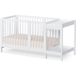JOYMOR 8 in 1 Convertible Crib with Changer, Include 2” Mattress, Converts to Bassinet, Mid Crib, Full Size Crib, Daybed,Toddler Bed and Playard