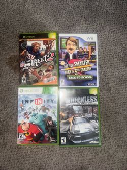 NFL street 2 original Xbox,disneysinfinity Xbox 360,are you smarter than a 5th grader Wii,reckless