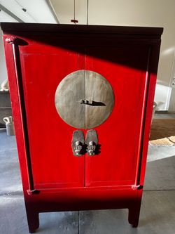 CHINESE RED LACQUERED WEDDING CABINET