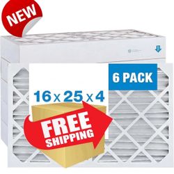 16x25x4 MERV 8 Pleated AC & Furnace Air Filters,HVAC,MPR 800,FPR 5,NEW,6-PACK