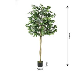 Artificial Tree, 7ft Fake Ficus Tree with white plant pot