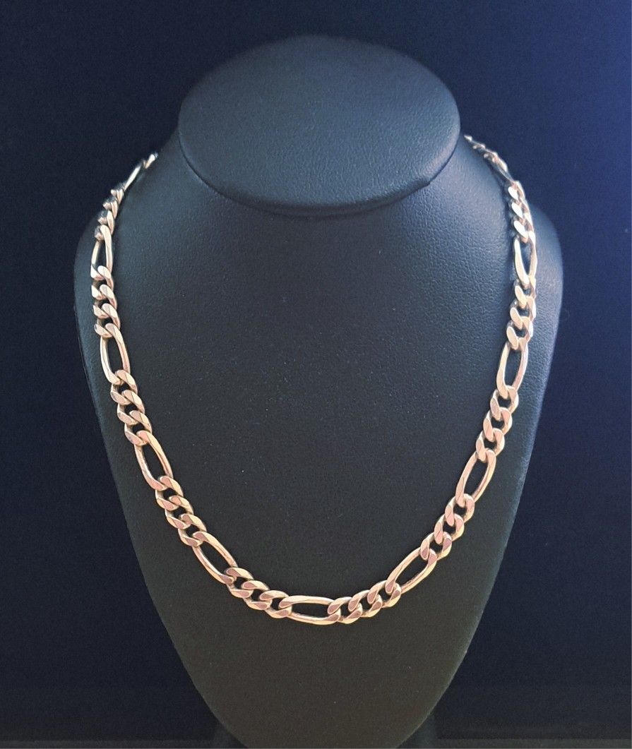 Large Italian Sterling Silver Figaro Link Chain - 18 Inches