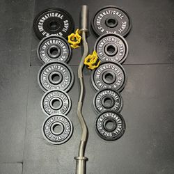 CURL BAR AND WEIGHTS 