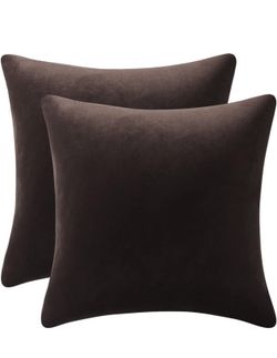 DEZENE Throw Pillow Covers 20x20 Chocolate Brown: Pack of 2 Cozy Soft Velvet Square Modern Luxury Decorative Throw Pillow Cases for Sofa Couch Living 