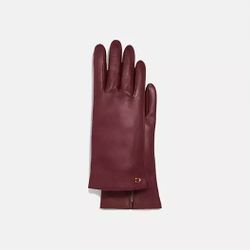 NWT Coach Sculpted Signature Leather Tech Gloves Wine