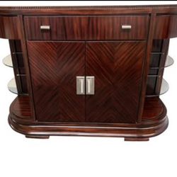 One of a kind Art Deco Vitrine Sideboad,Mahogany Wood , marble Top with beveled Glass side shelves.