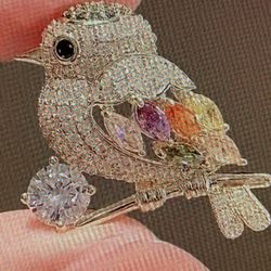 Small Rhinestone Bird Pin