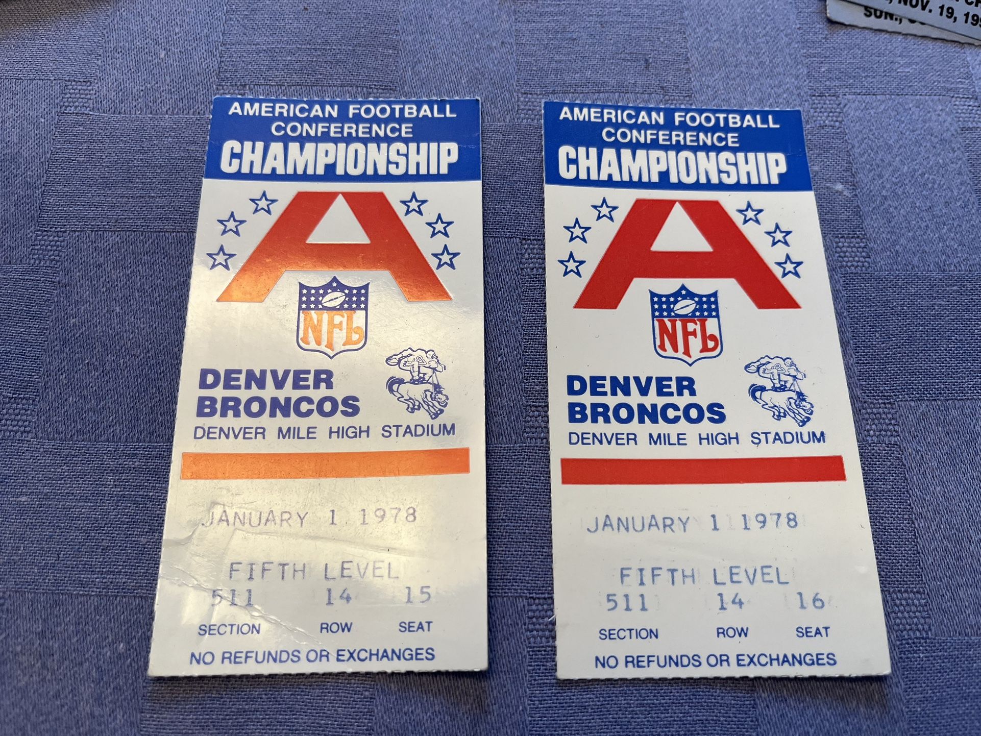 Denver Broncos Jan 1 , 1978 Football Mile High Stadium Ticket Qty 2 