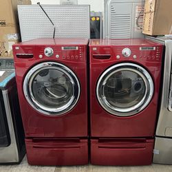LG RED WASHER AND GAS DRYER 