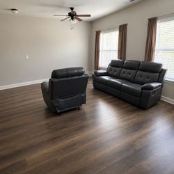 Blue Leather Sofa And Chair 
