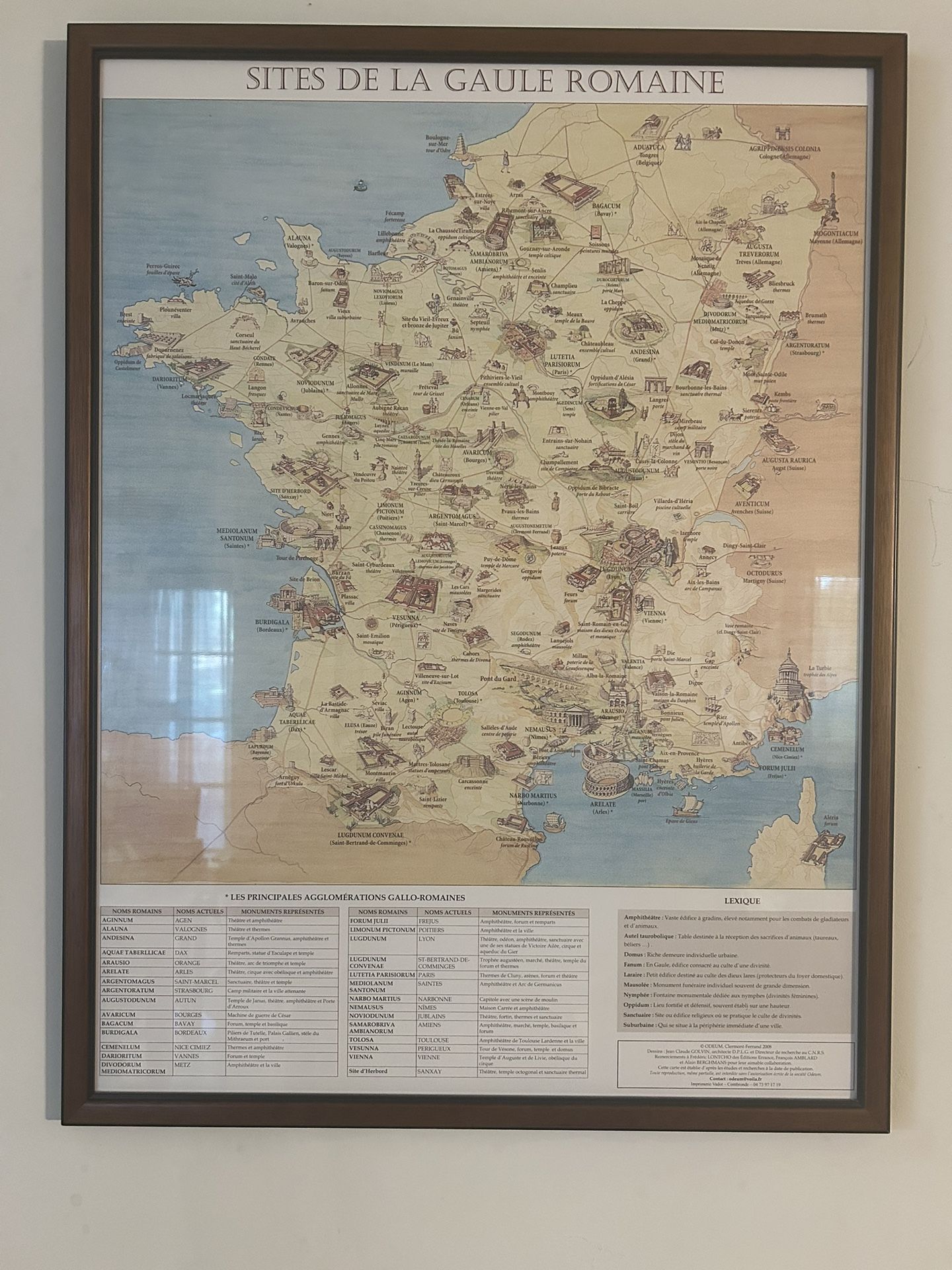 Framed Vintage Map – “Sites de la Gaule Romaine” (Ancient Roman France)