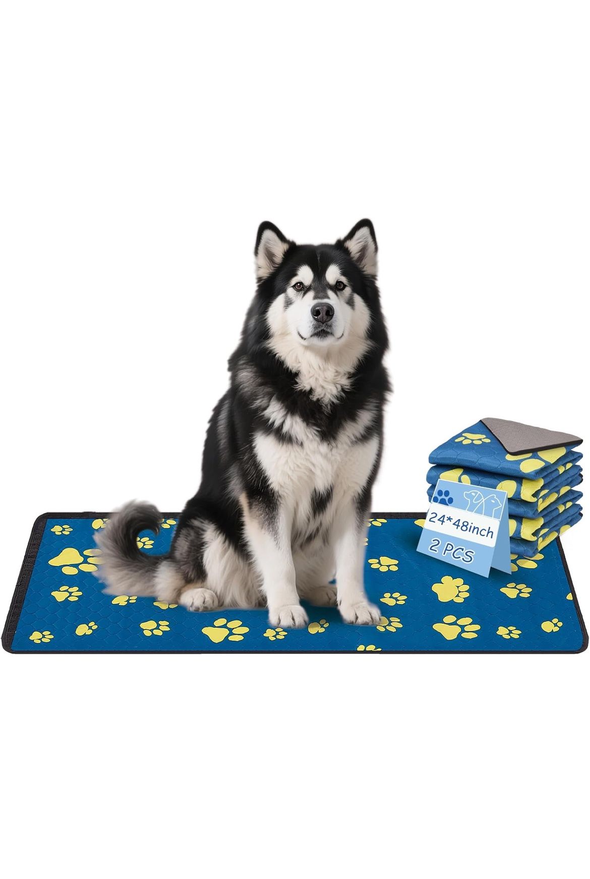 2PCS 24x48″ Washable Pee Pads for Dogs - Reusable Dog Pee Pad, Super Absorbent & Leak Proof for Crate Training/Potty (Spliceable, Machine Washable, Bl