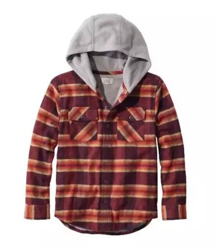 L L Bean Kids' Fleece-Lined Flannel Shirt, Hooded Plaid sweater hoodie top L Large 14 16 Jacket