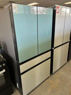 NEW Samsung Bespoke 29 cu ft. Standard Depth 4-Door French Door Smart Refrigerator in Morning Blue/White Glass with Beverage Center