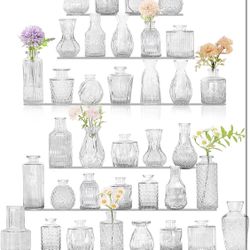 36Pcs Bud Vases Set Small Vintage Glass Bottles Clear Bud Vases in Bulk Multiple Shape Cute Glass Vases for Rustic Wedding Centerpieces Table Decorati