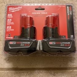 Milwaukee M12 Red lithium XC 3.0 Batteries 2 Pack  $100