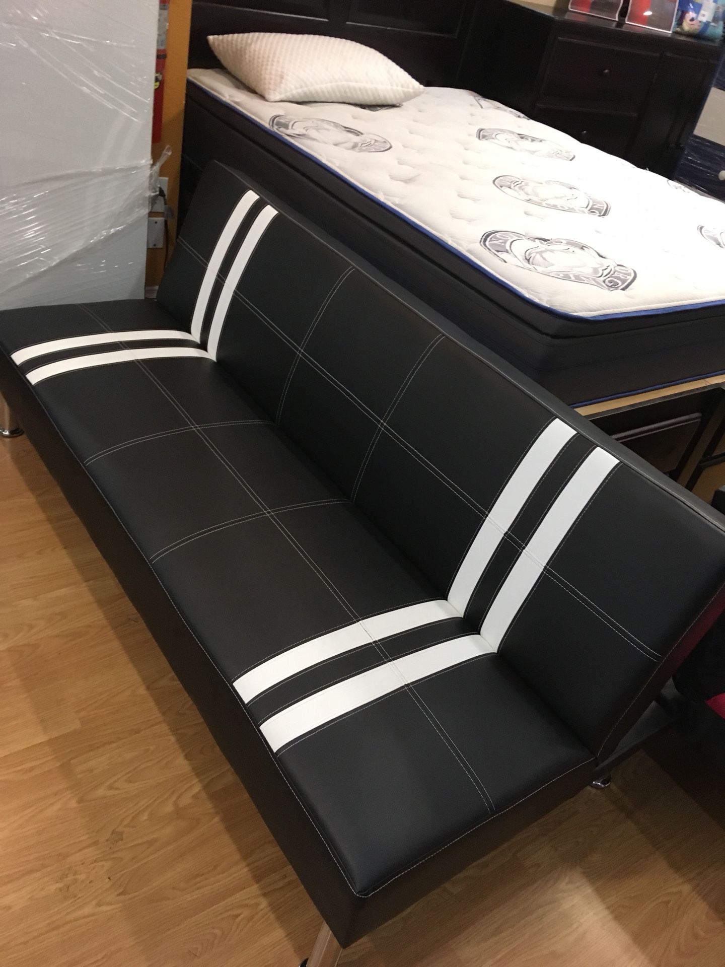 Black and white futon couch