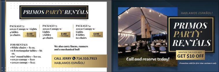 Canopy, chairs, tables