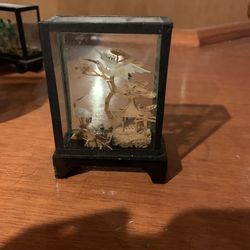 VINTAGE CHENESE HAND CARVED CORK DIORAMAS FEAUTURING SIMILAR PAGODA AND CRANE SCENES