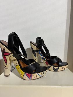 Retro Aldo Edell Wooden Platform Hand Painted Shoes