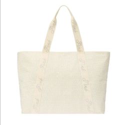 VICTORIA SECRET PINK WHITE RHINESTONE STUDDED LARGE TOTE BAG BRAND NEW WITH TAGS--PRICE IS FIRM