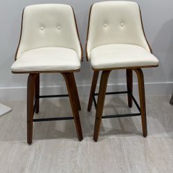 Bar Stools Swivel Counter Top Height Wood Leather 