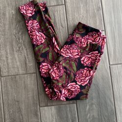 Lularoe OS Black and Pink Rose Peony Leggings