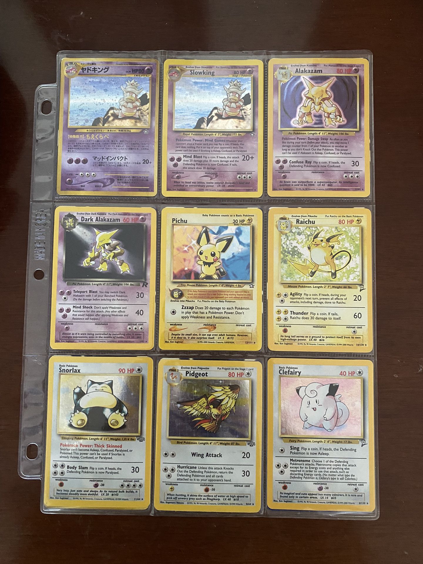 POKEMON VINTAGE. ALL PHOTOS ARE OF CONDITION OF WHITE & BACK OF CARDS. ALL NEAR MINT & PRICES BELOW!!