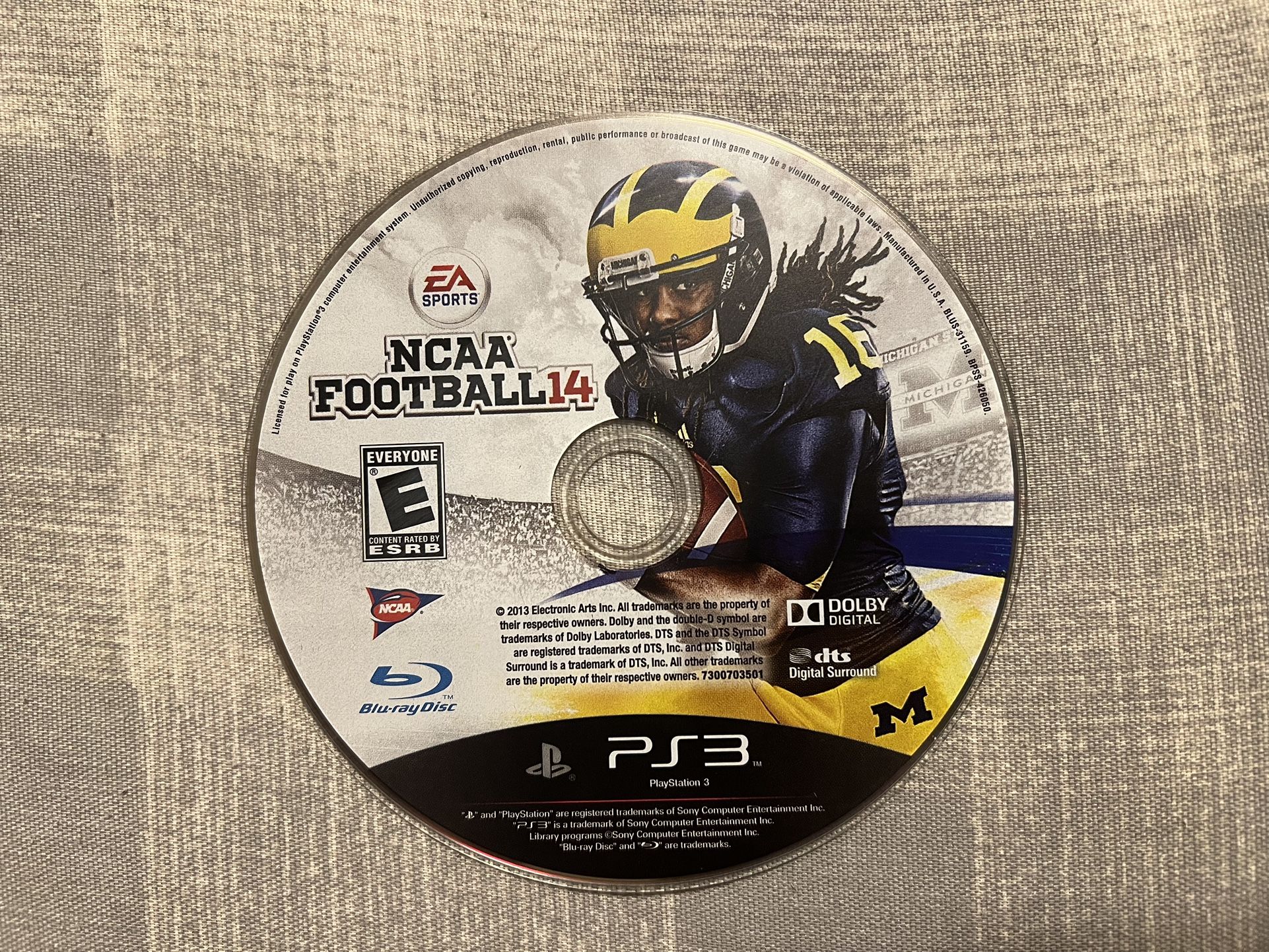 VERY GOOD NCAA FOOTBALL 14 PS3 DISC ONLY