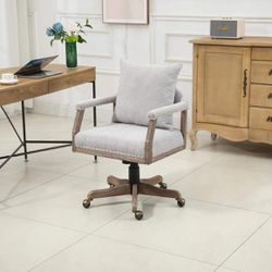 Swivel Home Office Chair, Boucle Fabric 360° Swivel Computer Chair with Pillow and Wooden Legs, C10