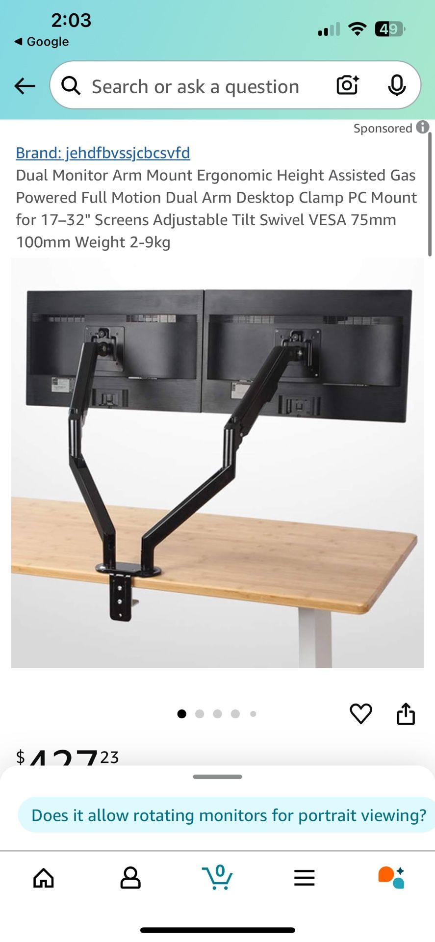Dual Monitor Arm Mount