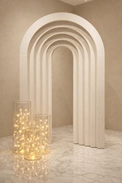 White arch with 3 pedestal stands