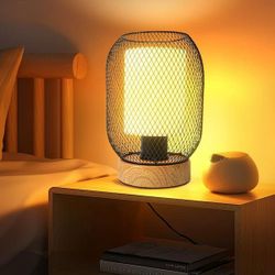 9 in. Black Modern Uplight Desk Lamp Double Layer Lampshade Wooden Base Rocker Switch Including Tricolor Bulb