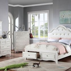 Brand New 4 PC White  storage Bedroom Set