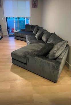 Large Gray Velvet Sectional Sofa