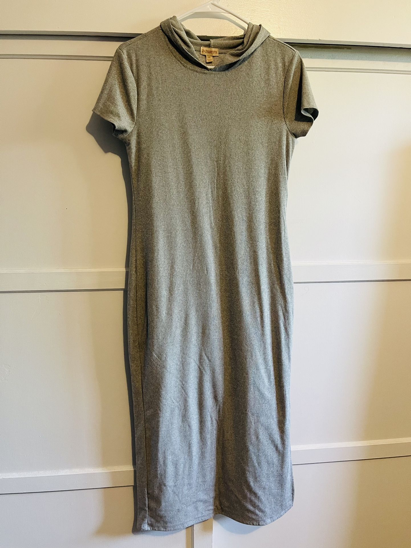 J JUSTIFY Ribbed Hooded Long Dress Slits Color Grey Size XLarge Fashion