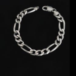 9" x 11mm Heavy Solid Sterling Silver Figaro Chain Bracelet, Italy MINT!