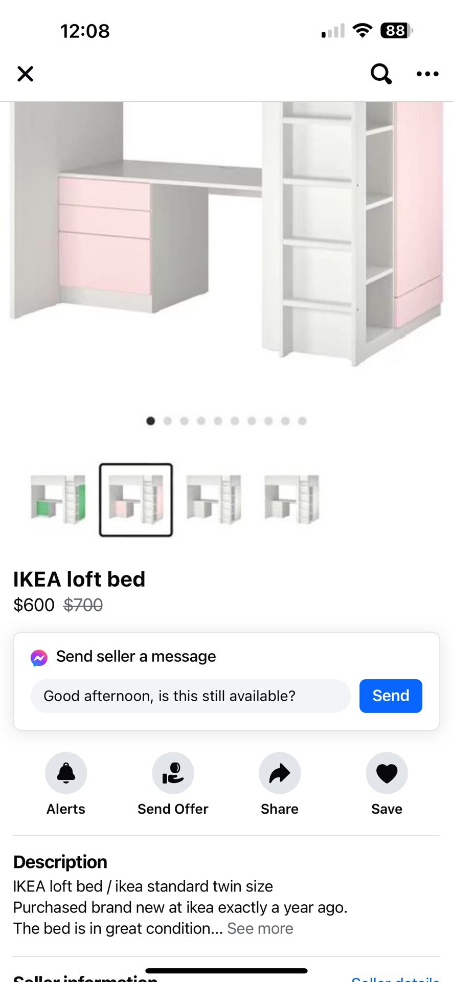IKEA Loft Bed With Desk And Storage Cabinet Shelves 