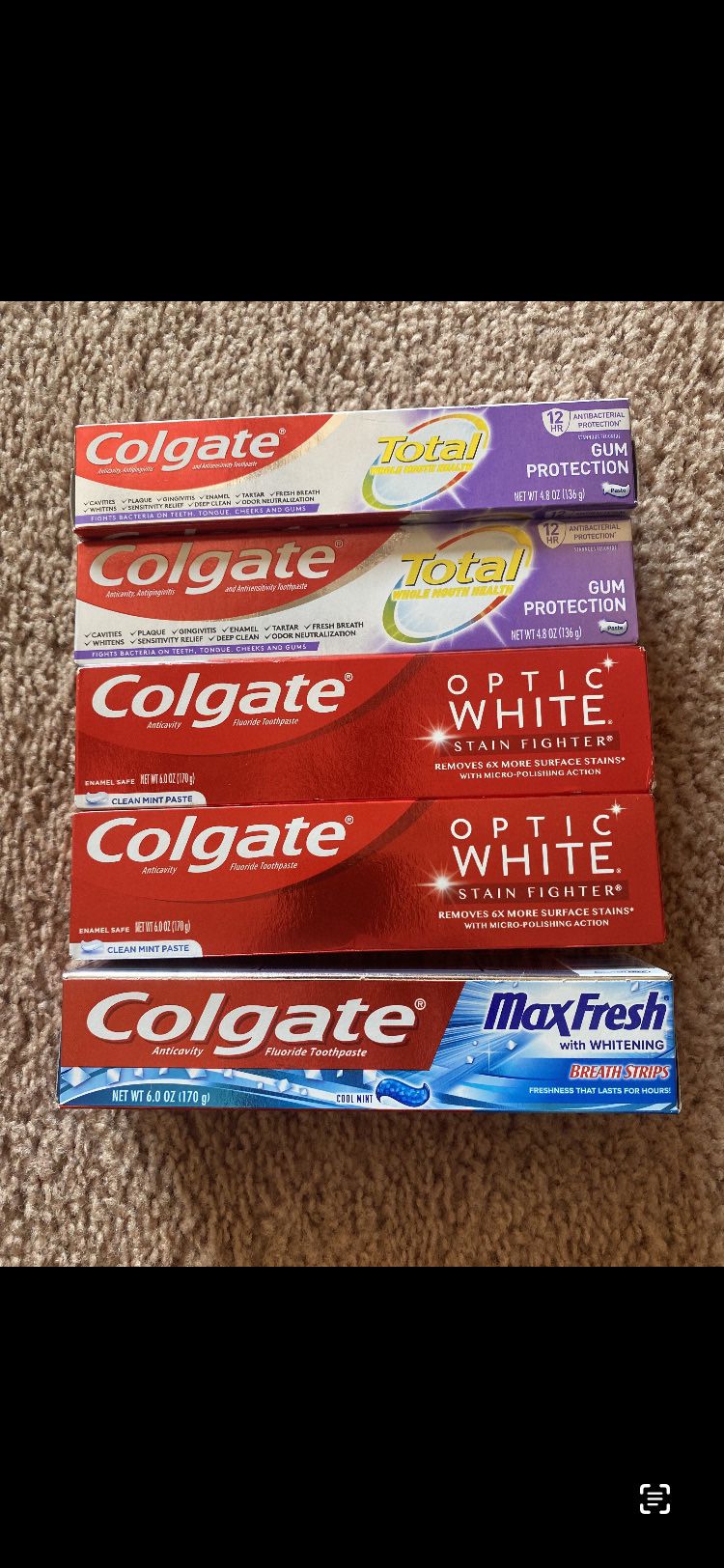 COLGATE TOOTHPASTE 5-COUNT NEW $9