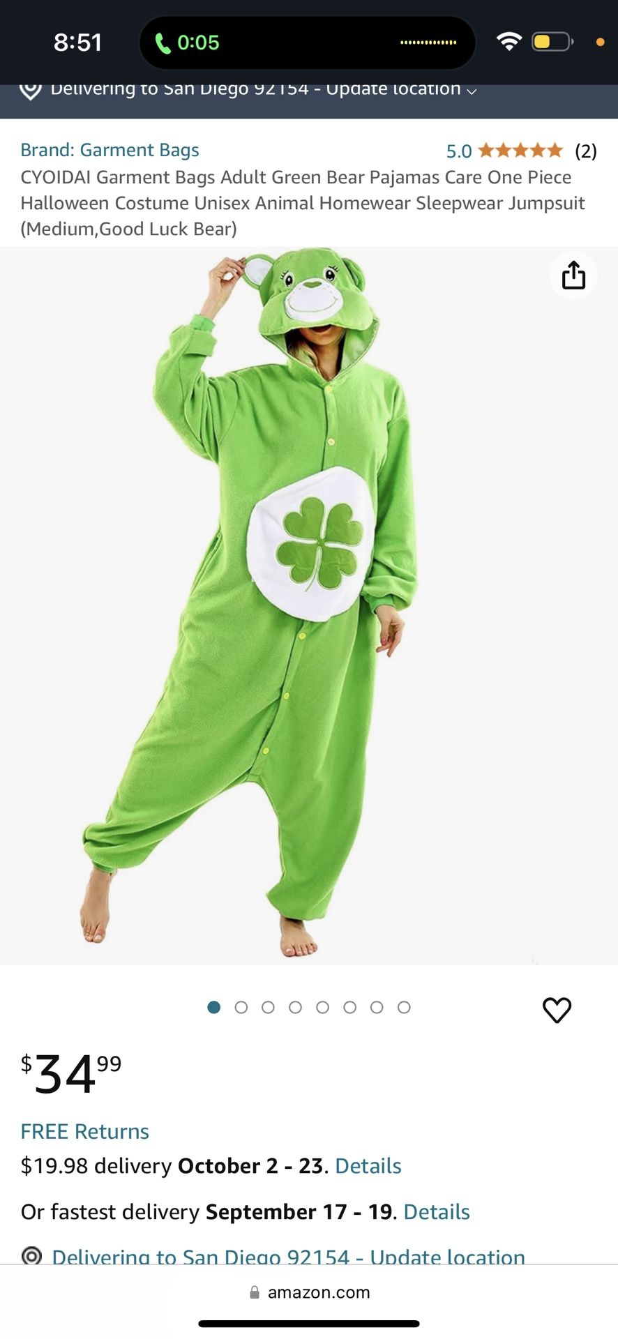 Carebear Costume / Adult Good Luck Onesie Size XL