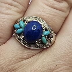 Michelle Albala Sterling Silver Lapis Sleeping Beauty Turquoise Sapphire Ring