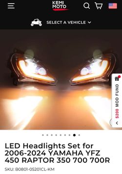 LED Headlights Set for 2006-2024 YAMAHA YFZ 450 RAPTOR 350 700 700R