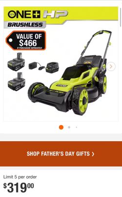 Ryobi One HP 18 V Brushless 16 in cordless battery lawn mower